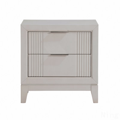 Table de chevet 1Pc avec 2 tiroirs, façades modernes en roseau, table de chevet avec tiroirs