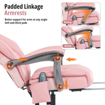 Heated Massage Executive Office Chair with Footrest, Ergonomic PU Leather High Back Desk Chair, 135° Reclining Big and Tall Office Chair with Lumbar Support, Thick Cushion, 350 lb Capacity