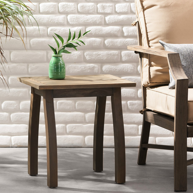 Stylishly - Slatted Wood Gray Table 19.52 Inches In Height, 14.94 Depth, 18.54 Width For Outdoor Use High, Decor, Gray
