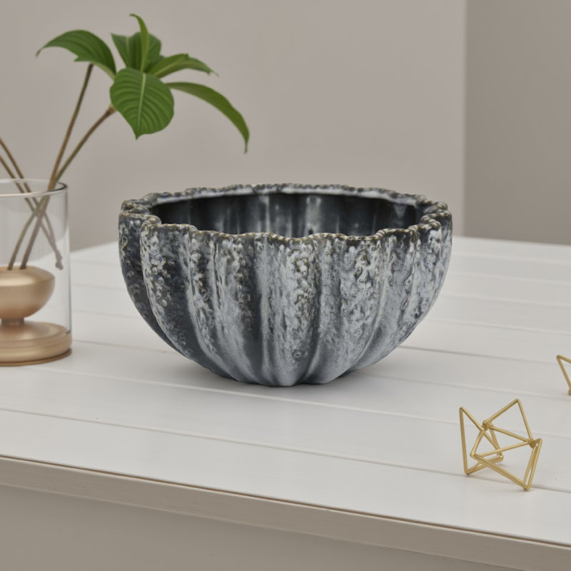 Bol décoratif Kiara, motif texturé en céramique turquoise, 15 pouces