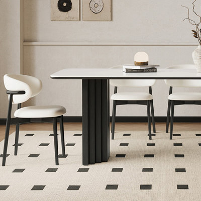 Simple Rectangular Rock Slab Dining Table Sets