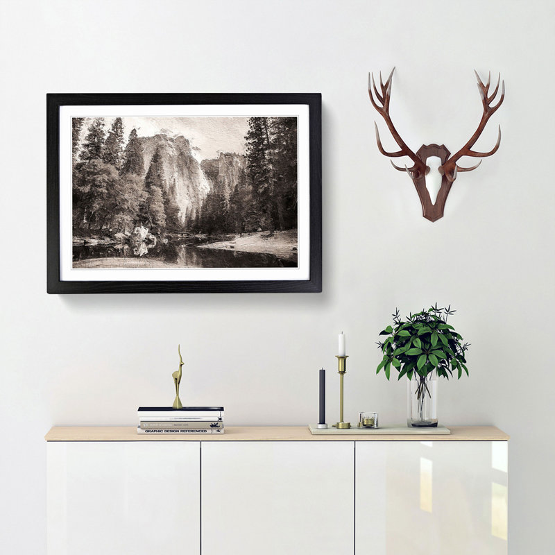 Cliffs of Yosemite Valley California - Picture Frame Painting Print, 48cm H x 65cm W x 2cm D, Black Framed