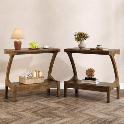 End Table Set Of 2, Solid Wood 2-tier Sofa Side Table