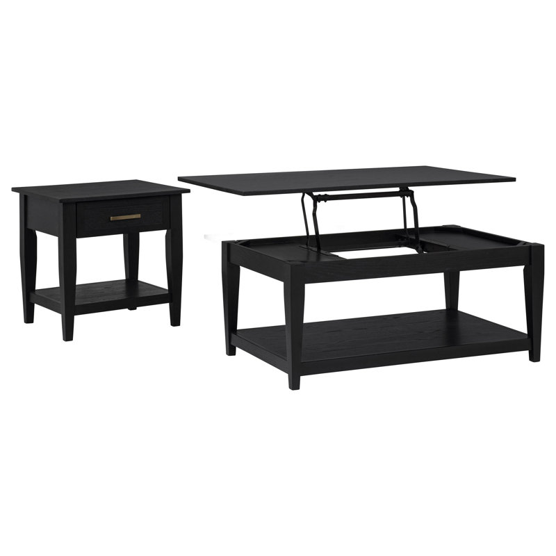 Ensemble de tables basses et de tables de bout à plateau relevable Kipa, tablette ouverte et tiroir, noir