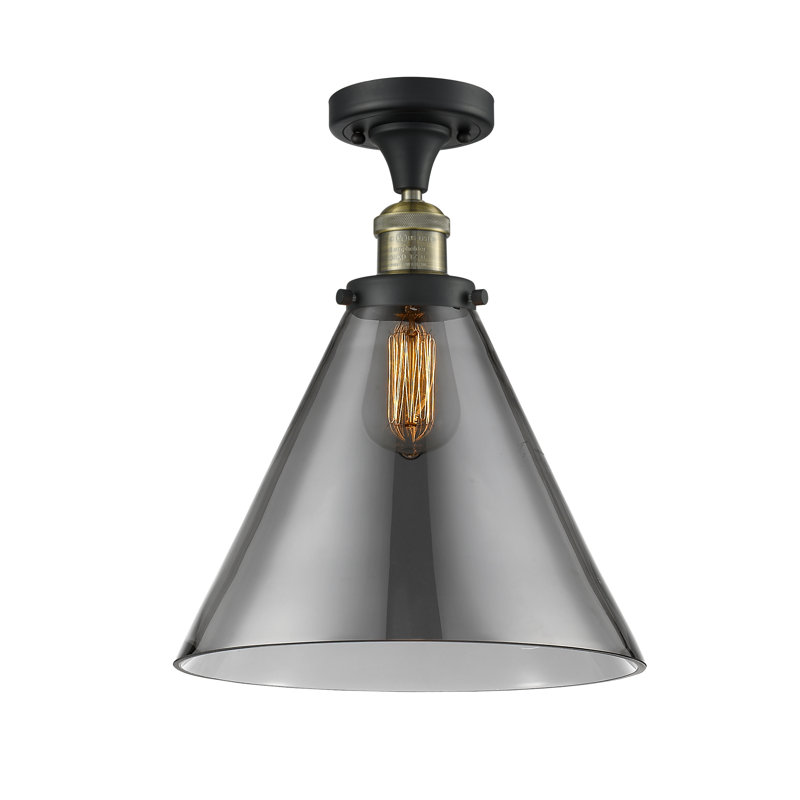 Chris Glass Semi Flush Mount, No Bulb Included, Plated Smoked, Satin Gold