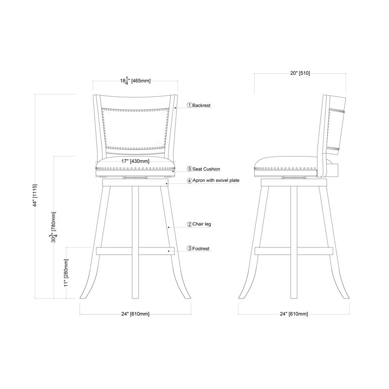 Driftwood Wire-Brush Swivel Barstool with Linen Upholstery and Brass Nailheads