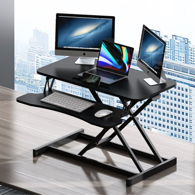 Convertisseur de bureau assis-debout réglable, 32 pouces pour un travail à deux écrans et un ordinateur portable, noir, avec un bureau de hauteur de Noël, avec une conception robuste et parfaite