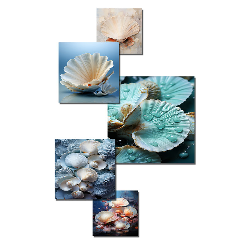 Minimalisme beige clam beauté - ensemble d'art mural de palourdes de 5