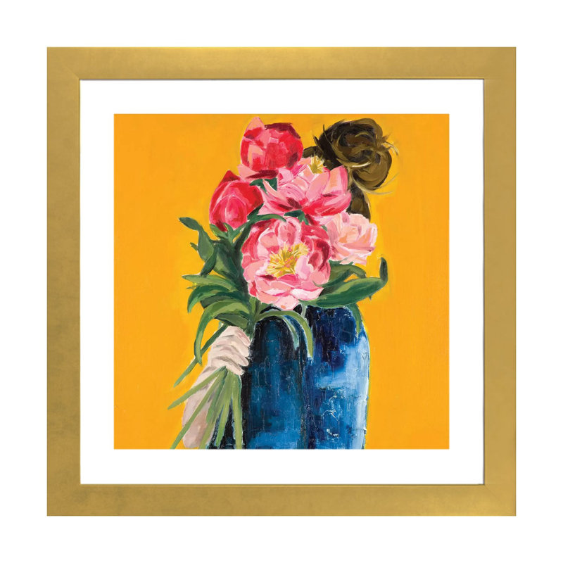 Corail charme - reproduction d'art, H 16 po x l 16 po x p 1 po, Papier beaux-arts encadré doré