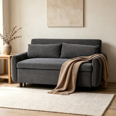 57" Pull-Out Loveseat Sofa Bed with USB & Adjustable Backrest