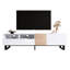 Meuble télé 80 po avec double espace de rangement, portes rabattables, blanc, console de cinéma maison moderne, rangement, portes salon