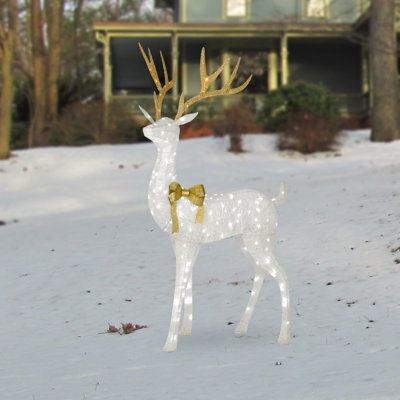 86 in. Pre-lit Crystal White Standing Buck