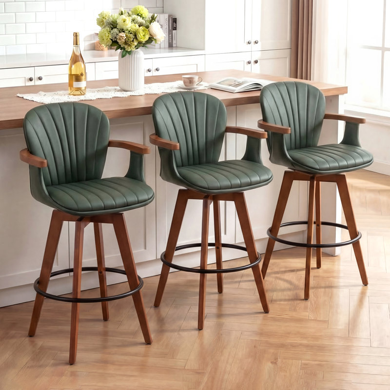 Tabourets de bar pivotants 360 ° avec pieds en bambou Colliers (ensemble de 3), Vert