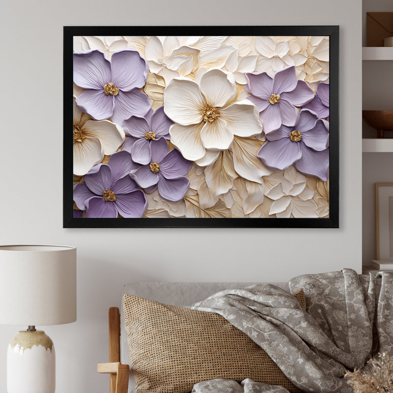 Violet et blanc, minimalisme, violettes - Violettes, impression sur toile, H 34 po x l 44 po, Cadre photo unique, Noir