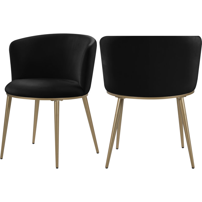 Chaise en velours Skylar, Velours noir, Or brossé