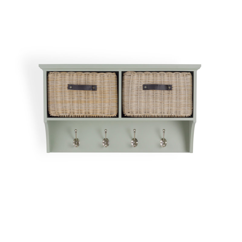 Anita Solid Wood Cube Shelf, Sage Green/Brown