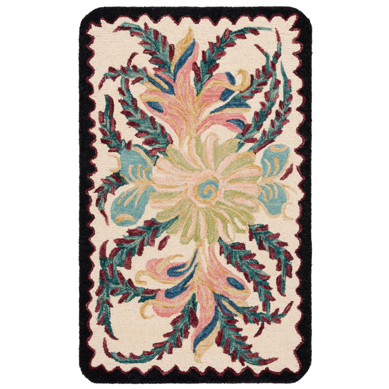 Jardin 367 Hand Tufted Wool/Cotton Floral Rug in Ivory/Pink, Rectangle 3' x 5'
