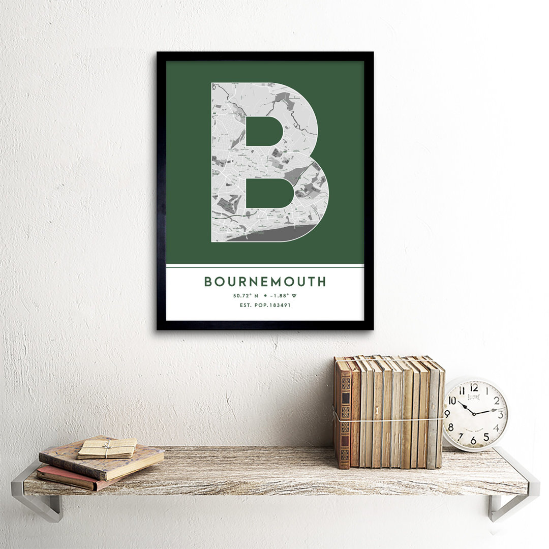 Bournemouth City Map Bournemouth Green - Single Picture Frame Typography