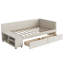 Lit plateforme simple tapissier en forme de L avec velours, tiroirs de rangement et armoire d'appoint, beige