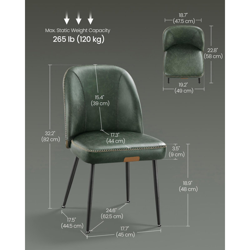 Mid-Century Modern Upholstered Dining Chairs, Synthetic Leather With Storage Pocket, Green