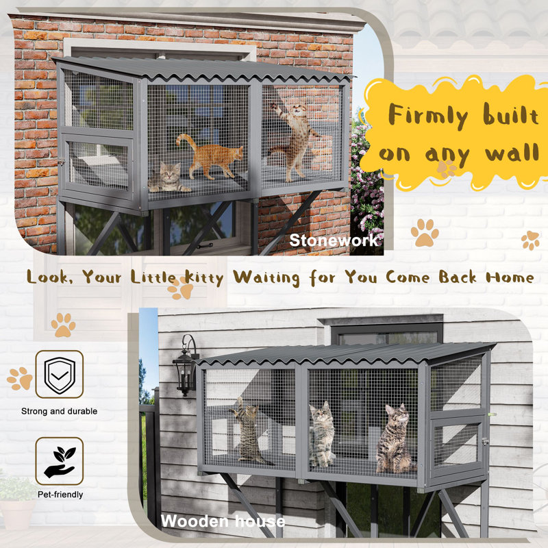 Gray Wooden Expandable Cat Window Perch Enclosure
