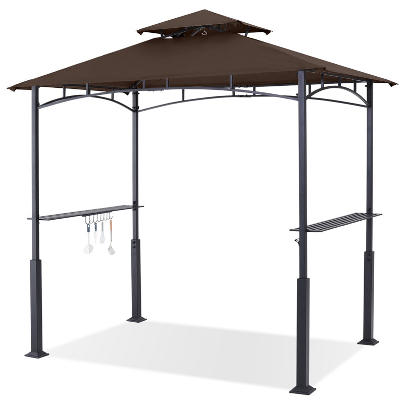8 Ft. W X 5 Ft. D Steel Grill Gazebo With Vented Top, Brown
