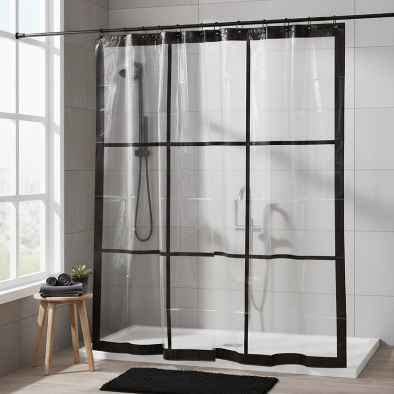 Geometric Transparent Peva Shower Curtain