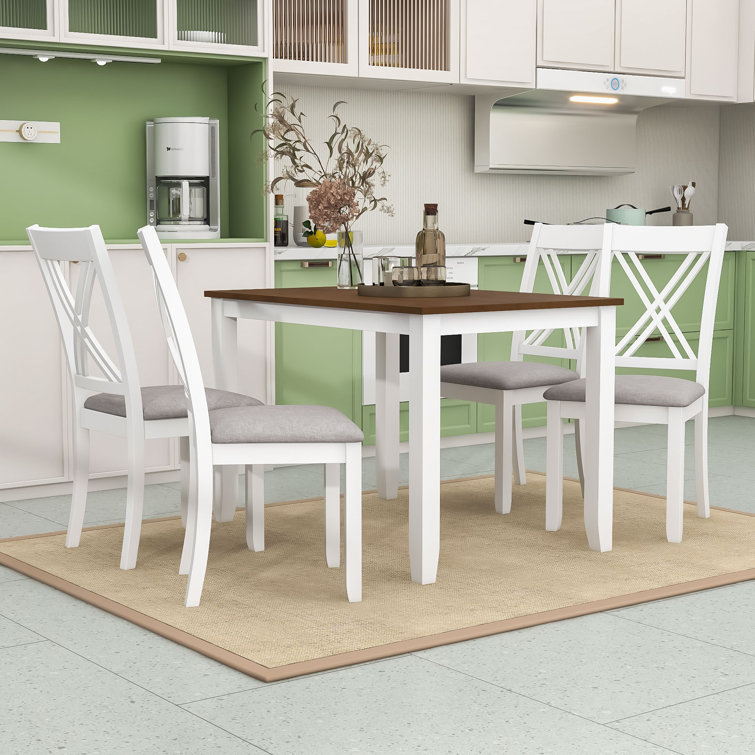 Ensemble de salle à manger 5 pièces Asavira, table rectangulaire en bois et chaises rembourrées à dossier en X pour petits espaces