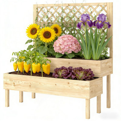 Patio Elevated Planter Box,Trellis Planter Box,Outdoor Raised Garden Bed