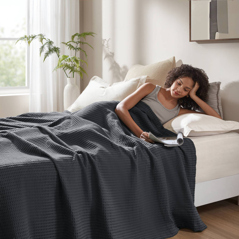 Couverture moderne en coton, Lit simple, Gris foncé