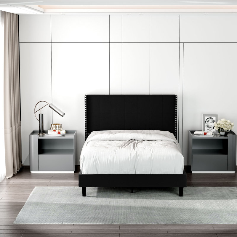Janaila Tufted Upholstered Platform Bed, Black, Full