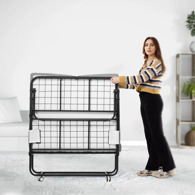 Lit d'appoint pliant 97 x 190 cm avec matelas de 10 cm, lit pliant une place avec cadre métallique robuste et matelas en mousse à mémoire de forme, lit d'appoint portatif une place avec matelas, pour adultes et invités