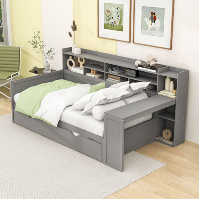 Wooden Daybed with Trundle, Desk and Shelves by Latitude Run