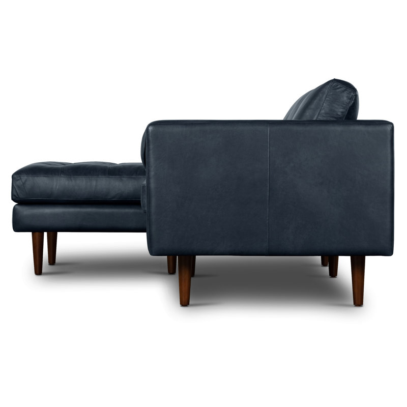Napa Full-Grain Genuine Italian Leather Sectional, Left Hand Facing, Deepsky Blue Genuine Leather