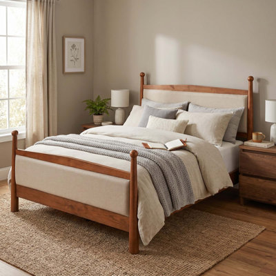 Cadre de lit plateforme rembourré Queen Size avec sommier à lattes en bois, structure en pin et tête de lit en tissu, aucun sommier requis, capacité de charge de 363 kg