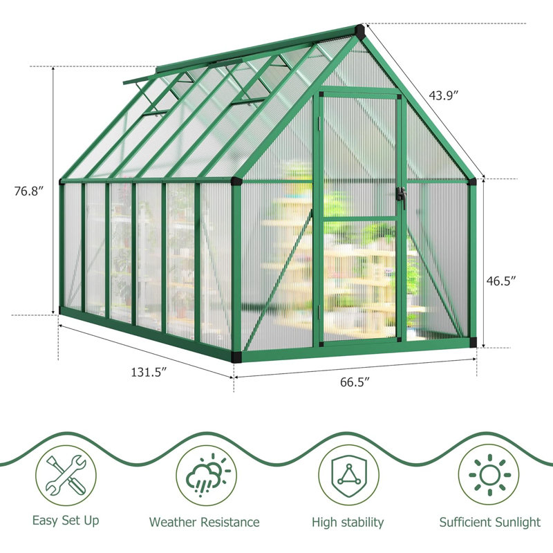 Green House 6x11 ft Aluminum Large Walk-in with Polycarbonate Panels | Outdoor Greenhouse with Ventilation, Rain Gutter, and Lockable Door | Durable Frame for All-Season Gardening, Quick Setup Design