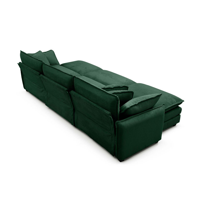 Versatile Oversized Cushioned Sofa With Multiple Ottomans For Various Uses, Green