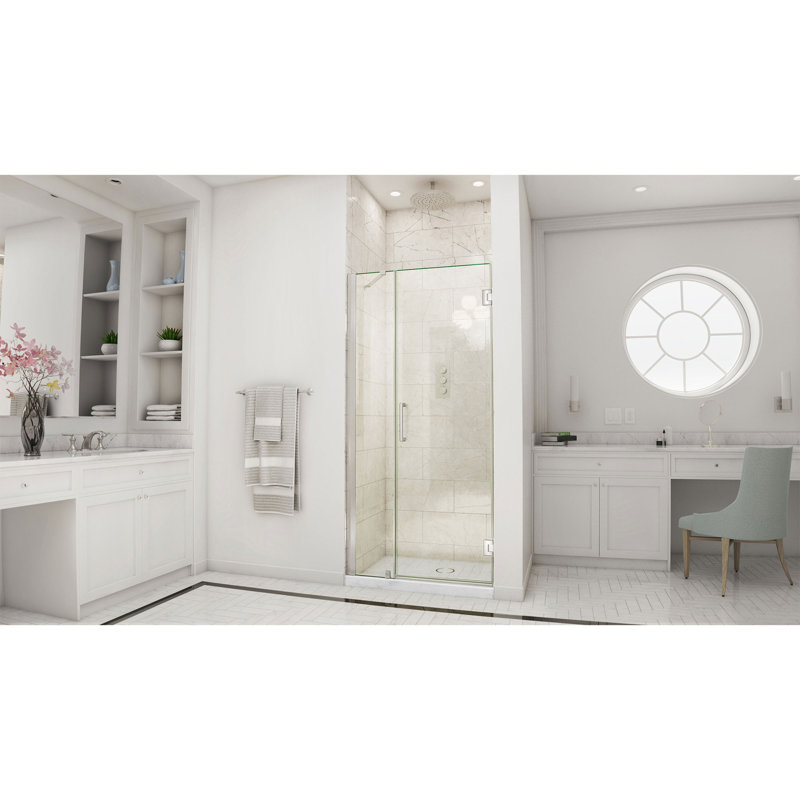 DreamLine Unidoor 35 - 36 inch W x 72 inch H Frameless Hinged Shower Door with Support Arm in Brushed Nickel, Brushed Nickel