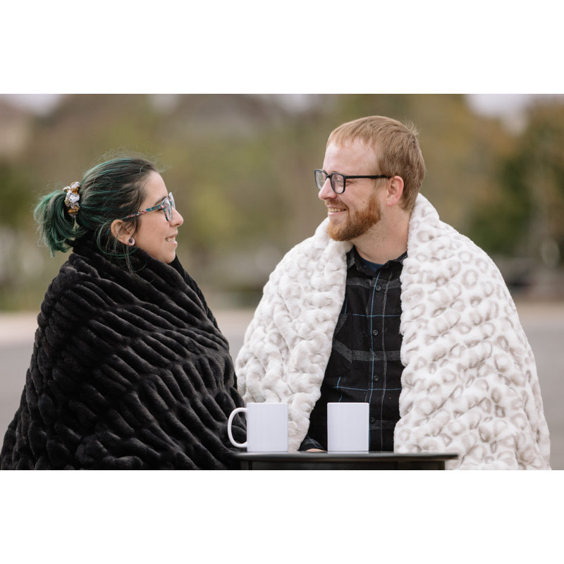 Dark Gray Reversible Faux Fur Full Throw Blanket