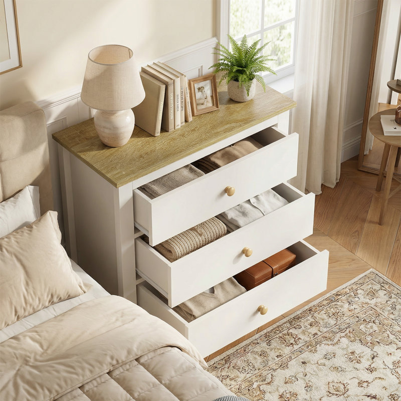 Large 3 Drawer Nightstand With Solid Wood Knobs