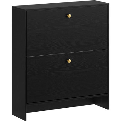 Armoire à chaussures mince 9,4 po avec 2 tiroirs rabattables, organisateur de rangement pour entrée étroite, étagère en bois cachée pour les petits couloirs