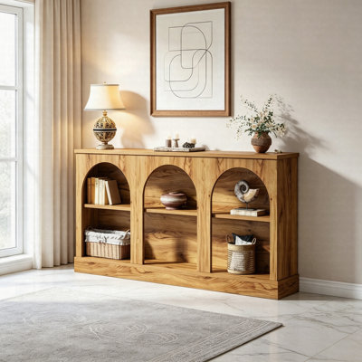 63" Farmhouse Console Table, Entryway Table With 3-Tier Storage, Rustic Sofa Table For Hallway & Living Room