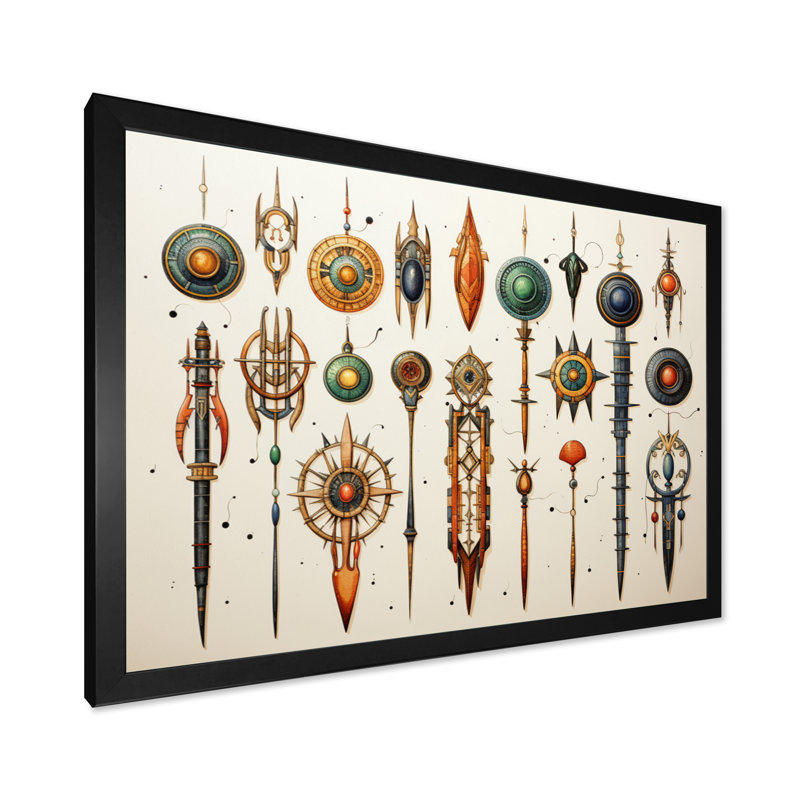 «African Sacred Symbols II» sur toile, H 12 po x l 20 po x P 1 po, Cadre simple noir