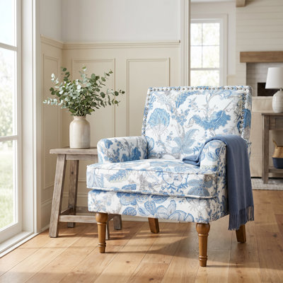 Mid-Century Upholstered Accent Chair with Solid Wood Legs, For living room, indoor & Outdoor Use, Blue