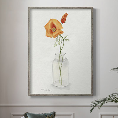 California Poppy Vase I Framed Print - Solid Wood
