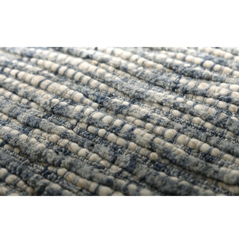Tapis Kiva rayé style ferme fait main en laine mélangée de Nouvelle-Zélande, Bleu, 9 pi x 12 pi