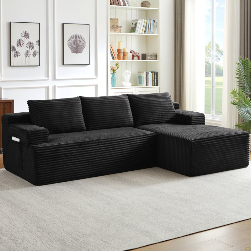 Canapé modulaire en L avec siège profond, sans assemblage requis, canapé modulaire pour salon, chambre à coucher, appartement, noir