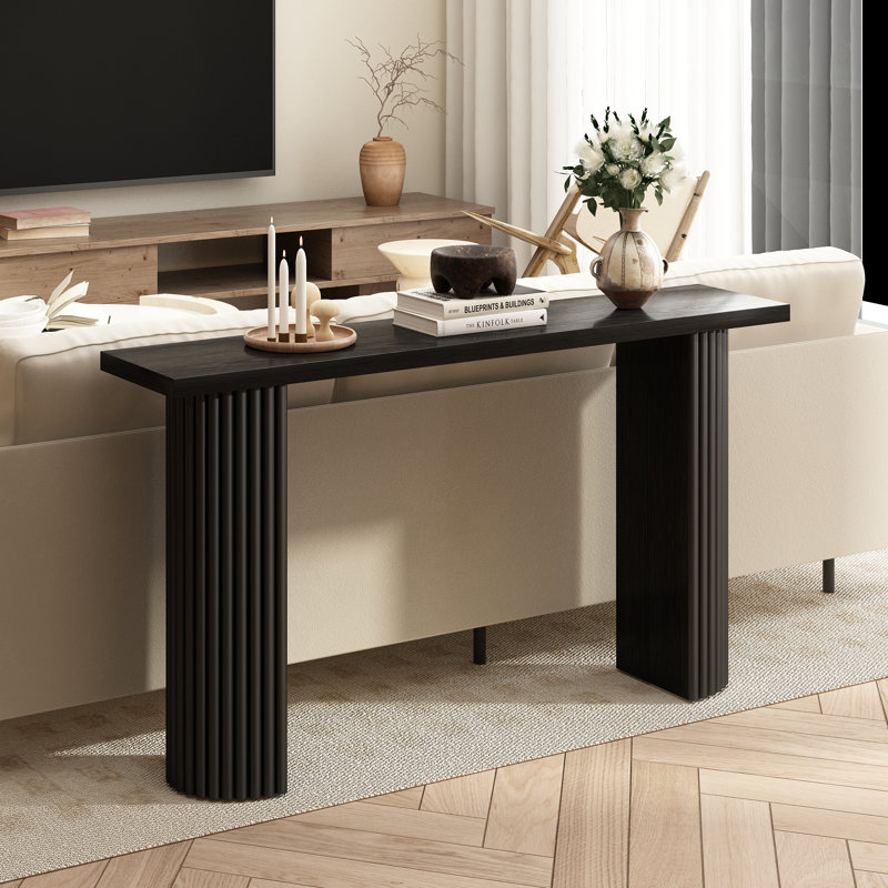 Gennari 55'' Fluted Console Table with Rectangular Tabletop, Black