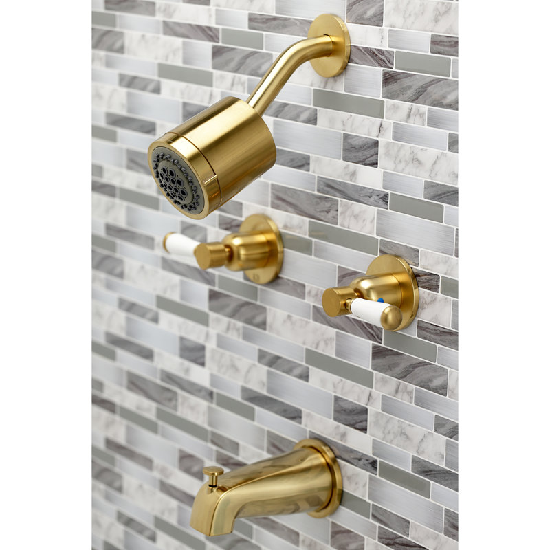 Kingston Brass Paris Double-Handle Tub and Shower Faucet, Brushed Brass