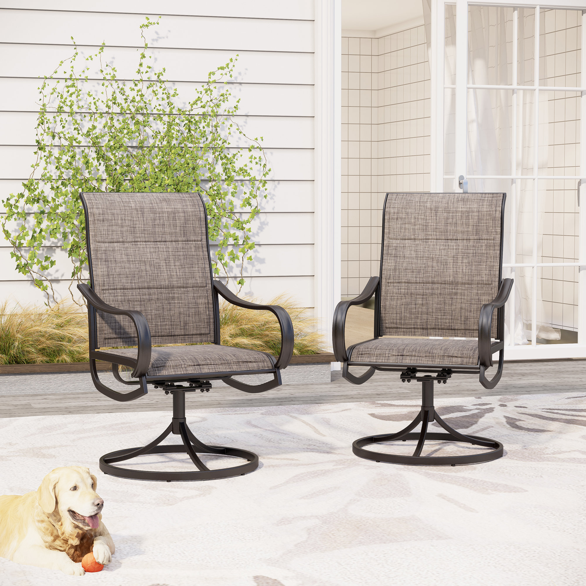 Stills outdoor metal swivel patio dining chair with deals cushion charlton home